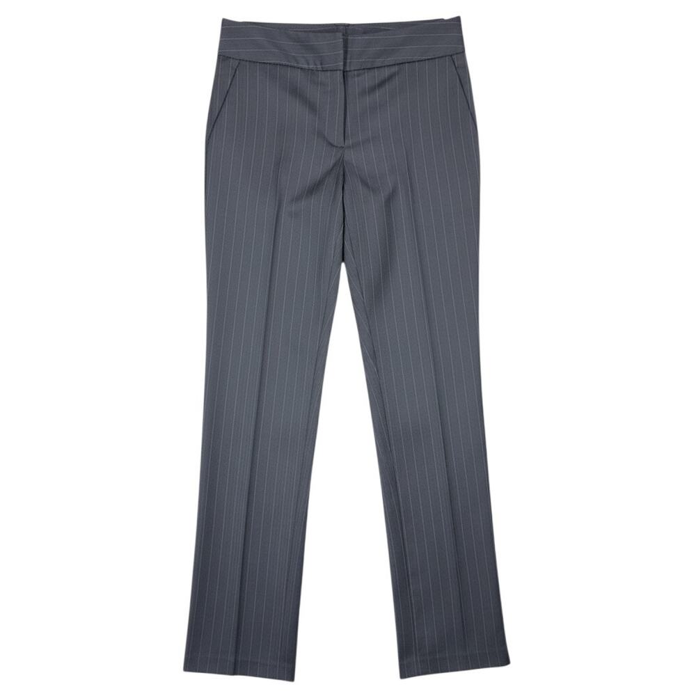 Y2K Sisley Pinstripe Gray Straight Leg Low Rise Wool Blend Dress Pants Womens 8